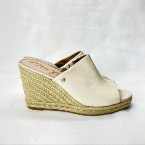 Sam Edelman Bonnie Wedge Espadrille Sandals Cream Leather Slides Size 8.5